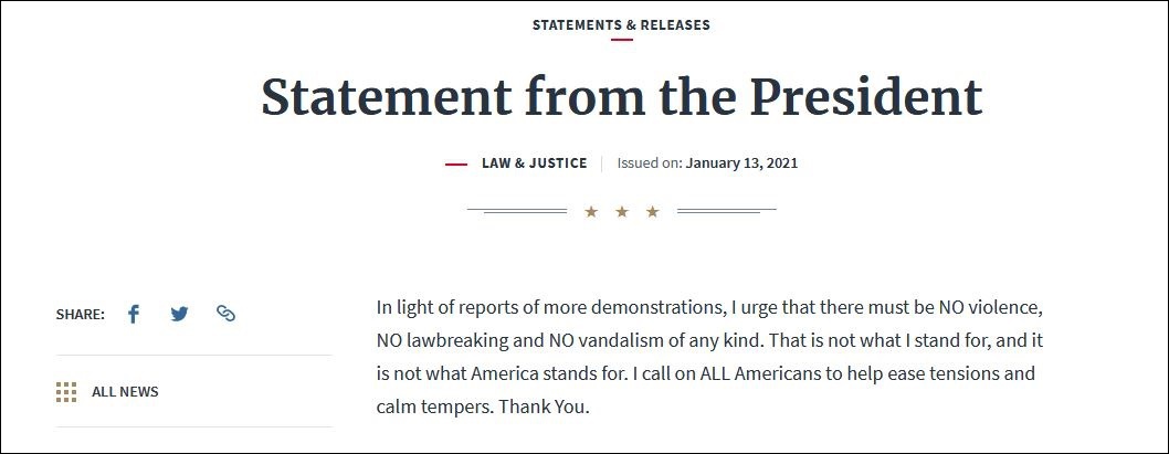 特朗普最新声明,NO和ALL为纯大写